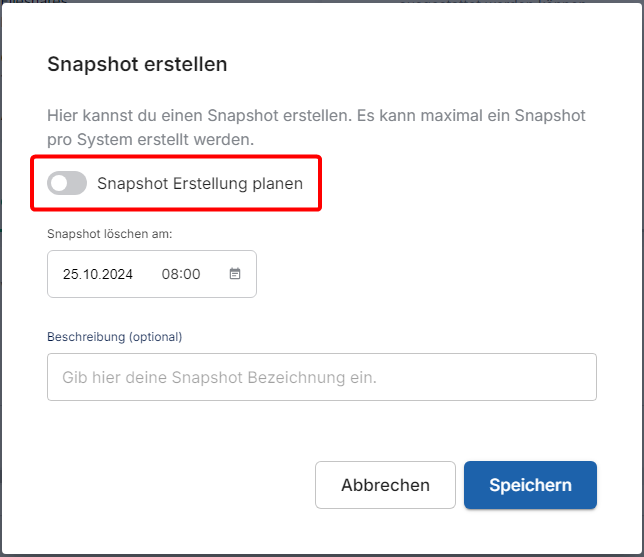 Snapshot erstellen und Planen aktivieren