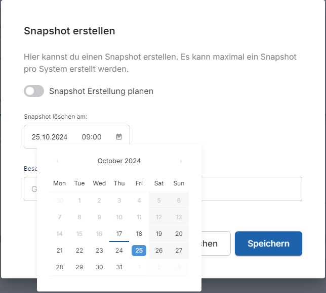 Snapshot planen - Datum und Zeit für den Snapshot festlegen